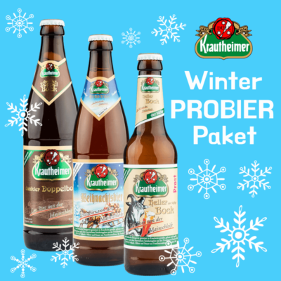 Das Produkt WinterProBierPaket mit neun Flaschen Bier der Sorten Heller Bock, Dunkler Doppelbock und Weihnachtsbier