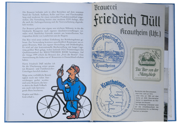 Buch Brauereien an der Mainschleife aufgeklappt beim Beitrag über die Brauerei Friedrich Düll, Krautheim, Unterfranken